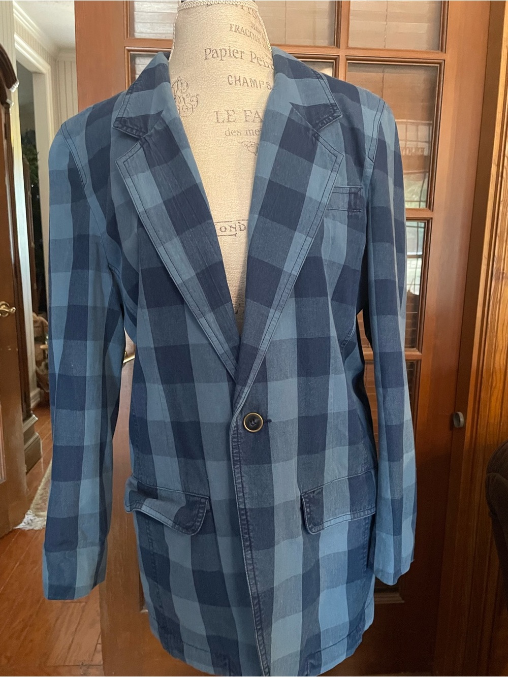 Blue Plaid Single-Button Women's Blazer